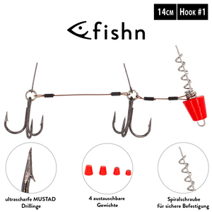 FISHN Screw In Hecht Systeme - Shallow Rig mit oder ohne auswechselbaren Gewichten 5-20gr für Softlures bis 25cm mit Ultra Scharfen Mustad Haken (Switch Rot)
