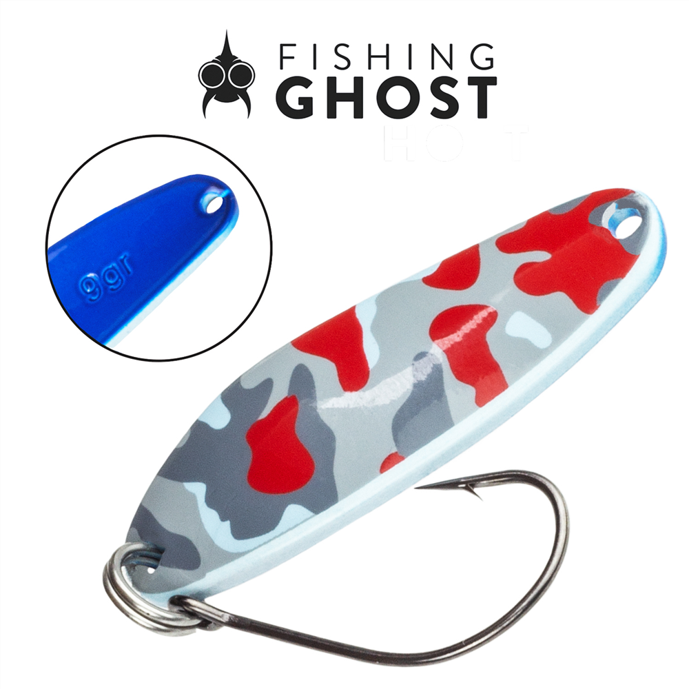 FISHN Lachs Blinker Set BLISSI 9gr, 4,7cm - Spoon zum Angeln auf Lachs, Seeforelle, Meerforelle, Zander, Hecht im Camo Design. (Inhalt 5 Farben mit je 1 Karabiner.-