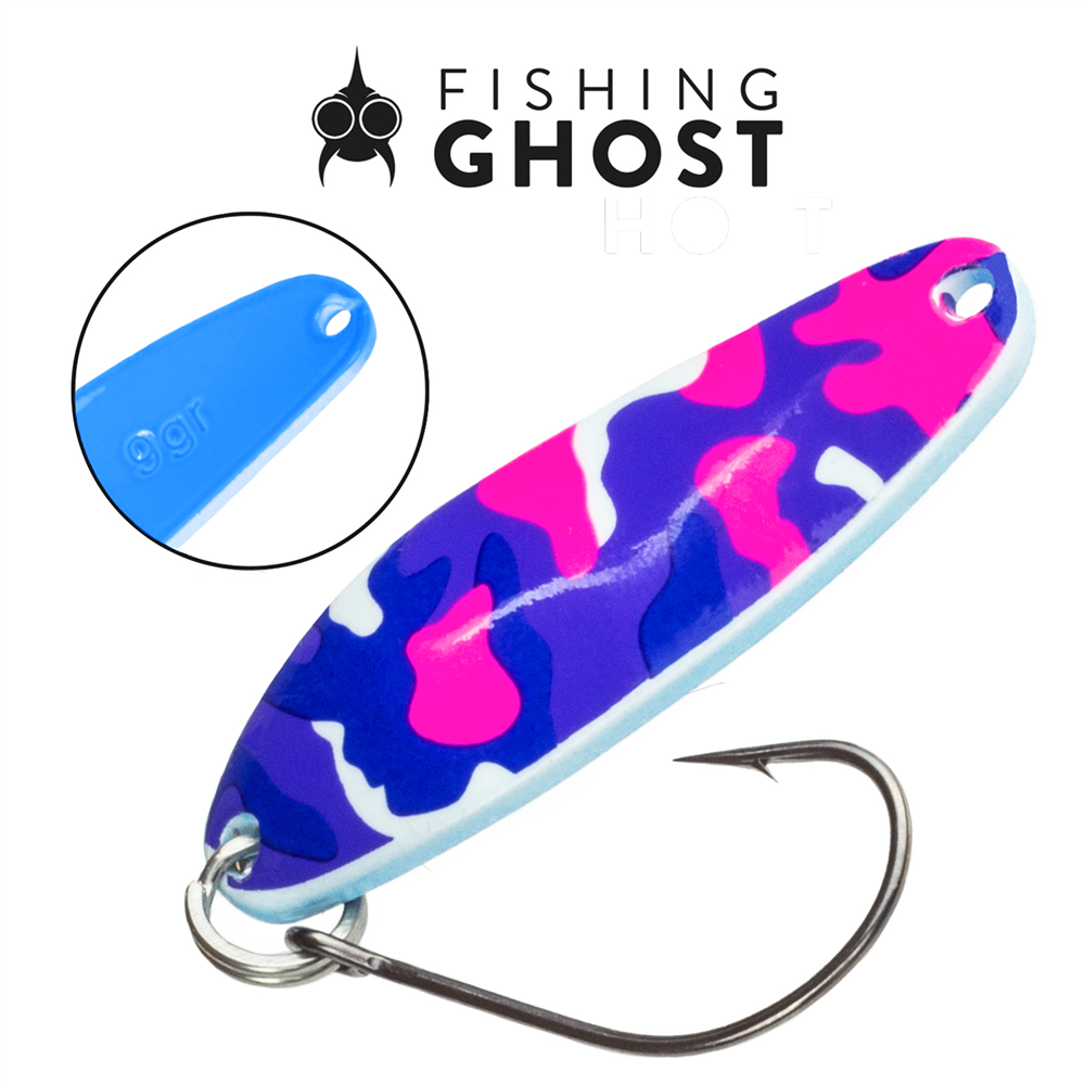 FISHN Lachs Blinker Set BLISSI 9gr, 4,7cm - Spoon zum Angeln auf Lachs, Seeforelle, Meerforelle, Zander, Hecht im Camo Design. (Inhalt 5 Farben mit je 1 Karabiner.-